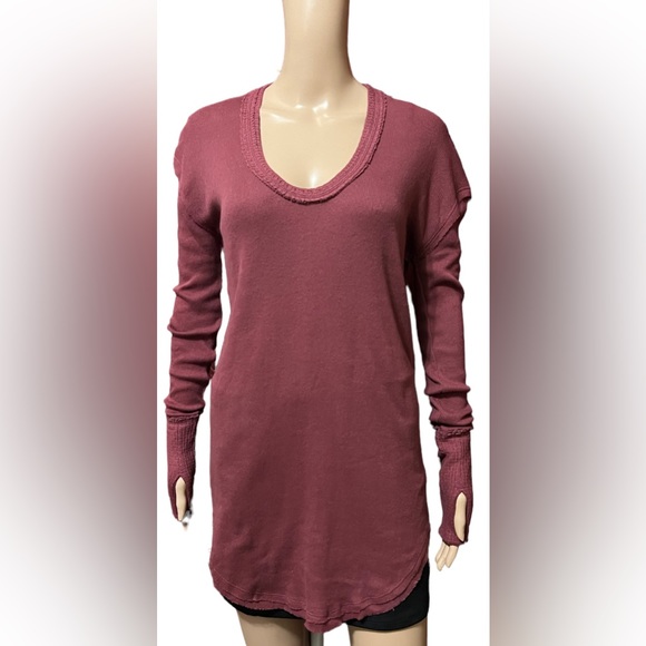 We The Free People Colby Long Sleeve Oversized Scoop Neck  Tee Plum XS NWoT - Picture 4 of 13